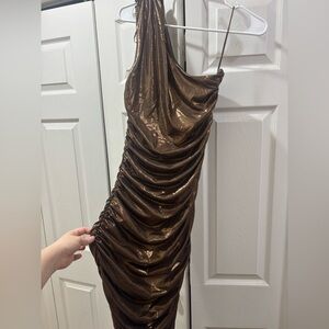 Elegant Brown Ruched Dress
